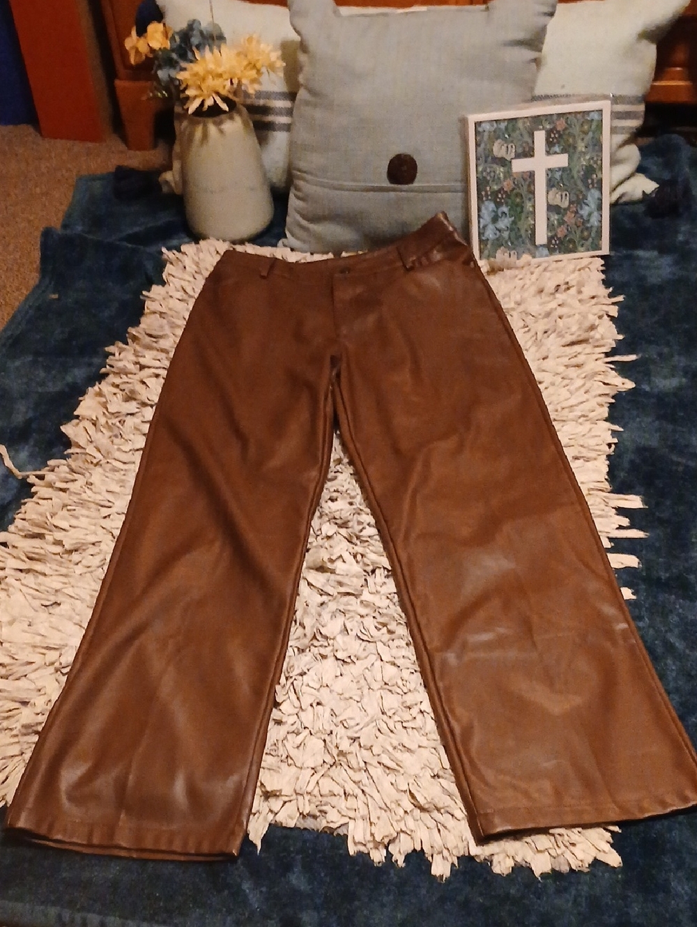 Allegra K Brown Faux Leather Pants